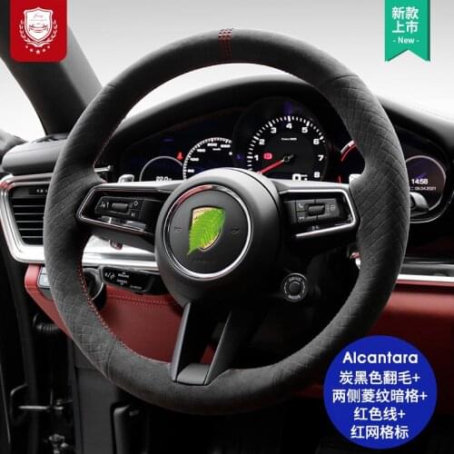 Real Alcantara for Porsche Taycan Boxste Panamera Macan Cayenne 718 911 9YA 971 steering wheel cover suede Grip Cover Auto parts