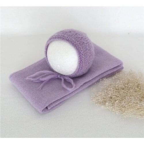 Photo Prop Hat Purple Newborn Girl Pixie Bonnet and Wrap Set Jersey Fabric Layer Swaddle Knit blanket Newborn Photography Props