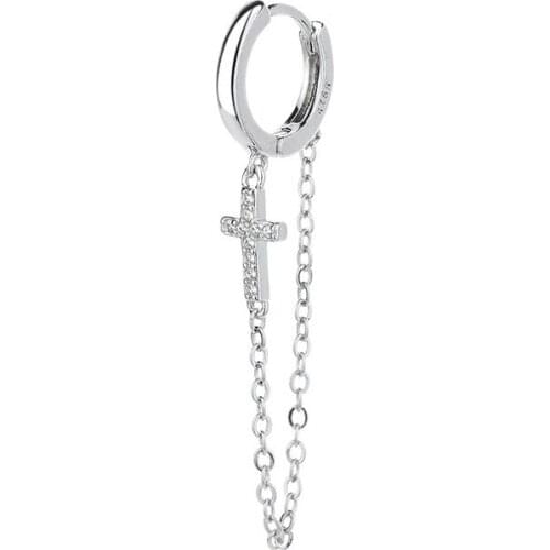 1 Pcs 925 Sterling Silver Piercing Tassel Crystal Cross Stud Earrings For Women Wedding Femme Jewelry Pendientes eh1092