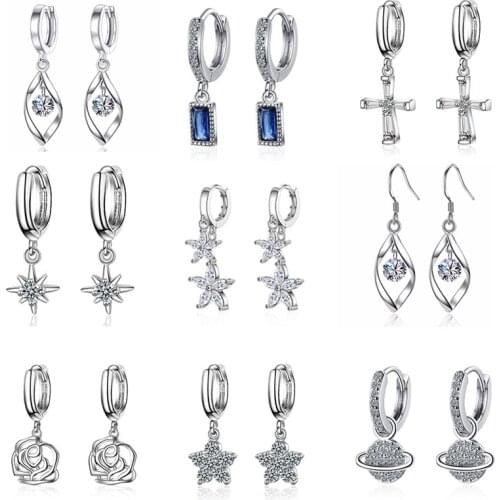 925 Sterling Silver Drop Earrings Crystal Charm Flower Star Earring For Women Exquisite Party Jewelry pendientes Accessories