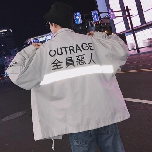 Reflective Jacket Men Hip Hop Mens Windbreaker Jackets Coat Harajuku 2019 Spring Autumn Cargo Jacket Male