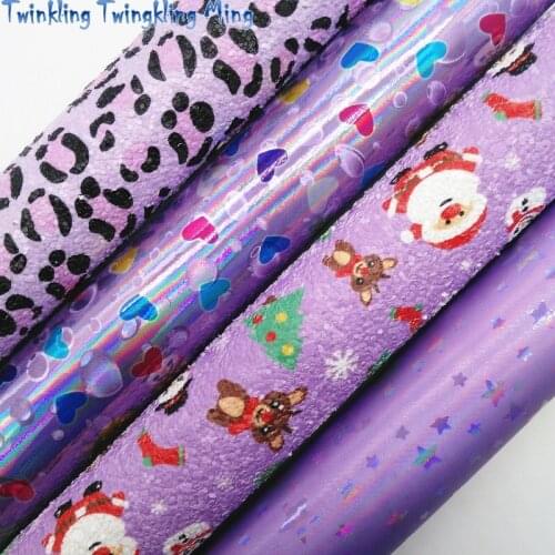 Santa Claus and Snowman Printed Glitter leather, Leopard Hearts and Stars Faux Fabric Sheet For Bow 21x29CM Twinkling Ming KM353