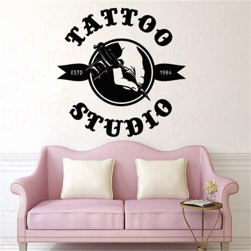 Tattoo Machine Tattoo Salon Logo Vinyl Decal Mural Removable Studio Wall Decor Window Stickers Self Adhesive Wallpaper WL1073