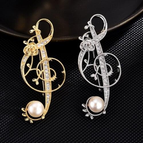 Wollet 2020 Jewelry Vintage Freshwater Pearl Brooch Pin Collar Pin Clothing Accessory High-end Men Suit Musical Note Brooch
