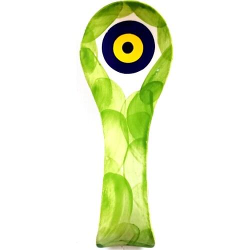 Evil Eye Beaded Ceramic Countertop Green Spoon Holder