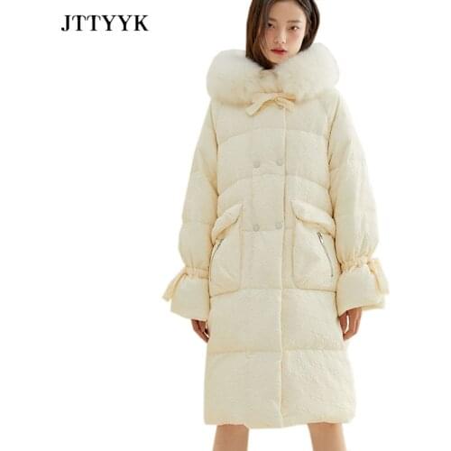 Long Parka With Natural Fur Women White Duck Down Coats 2021 Winter Clothing Female Warm Puffer Jacket Hooded Overcoat Female