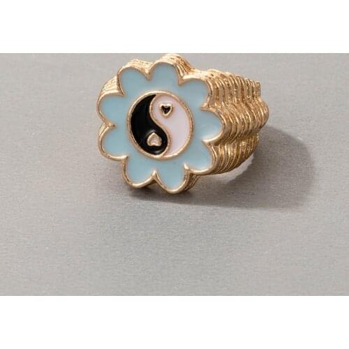 Docona Vintage Tai Chi Yin Yang Metal Alloy Rings for Women Men Colorful Drop Oil Enamel Love Heart Couple Rings Jewelry кастет