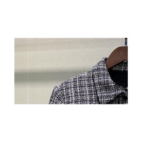 Women Short Sleeve Jacket Turn-Down Collar Tweed Plaid Single Breasted Coat 2021 Early Autumn Lady Fashion Outwear Short Jacket