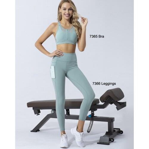 Women Yoga Set Shock Proof Bra and Leggings with Pocket 2 Piece Workout Yoga Suits
