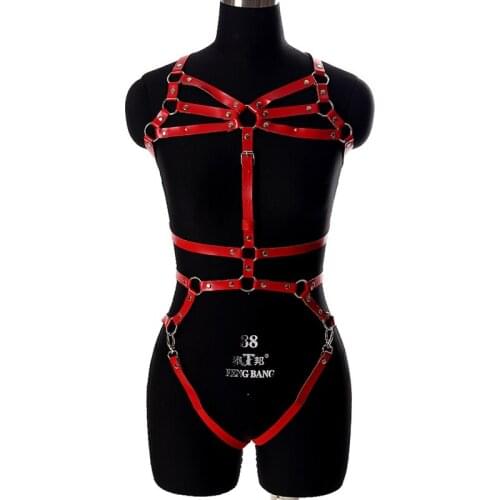 Punk Sexy Body Chest Harness Women Sets Bondage Red Leather Garter Sword Belt Adjustable Suspenders BDSM Erotic Underwear