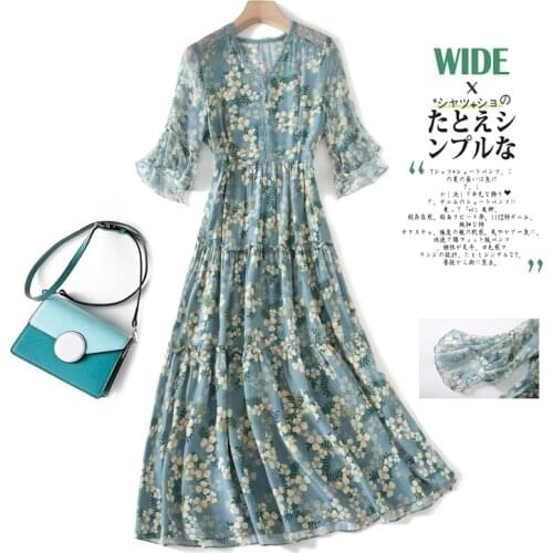 High Quality Summer Dress for Women Elegant 2021 100% Silk Long Dress Female Korean Fashion Ladies Dresses Robe Femme Pph4957