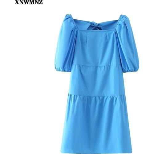 2021 women holiday bowknot sexy backless Bow tie short Dress Square Collar puff sleeve Mini Dresses Slim A-Line Summer Vestidos