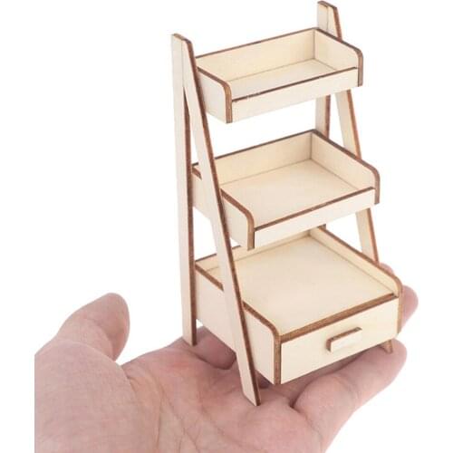 1/12 Doll House Mini Wood 3-Tiers Shelf Flower Stand Simulation Baby Doll Fairy