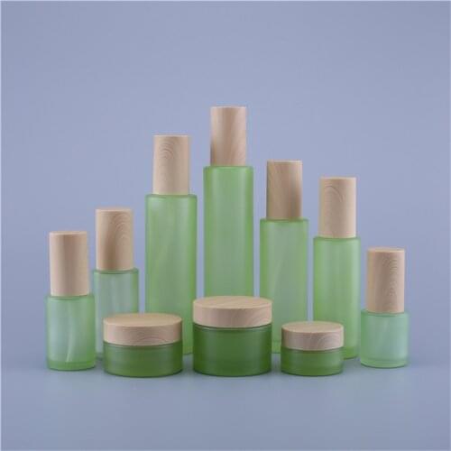 2PCS 20ML-120ML Herb Green Skin Care Cosmetic Glass Container Bottle for Beauty Salon with Sprayer or Lotion Pump
