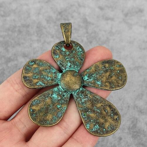 2PCS Antique Bronze Large Hammered Flower Charms Pendants for Necklace Making Jewelry Findings 70x68mm