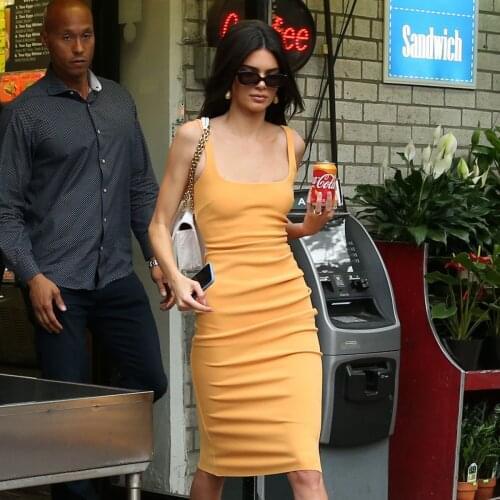 2021 New Kendall Orange Pencil Bodycon Bandage Dress Vestidos Club Celebrity Party Runway Summer