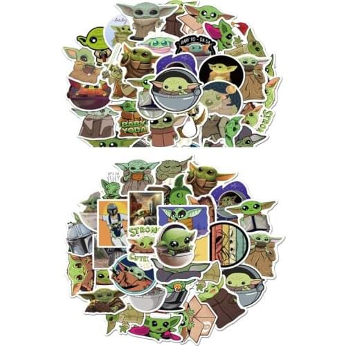 50pcs/bag Anime Hasbro Star Wars Manroda Baby Yoda Baby Yoda Sticker Trolley Suitcase Waterproof Sticker Anime Action Figures