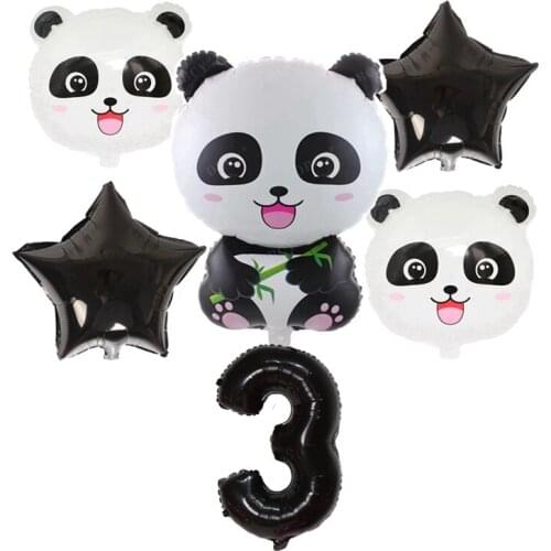 6pcs Panda Balloon 32 inch Number Foil Balloons 1st Kids Panda Theme Birthday Party Decorations Baby Shower Globos