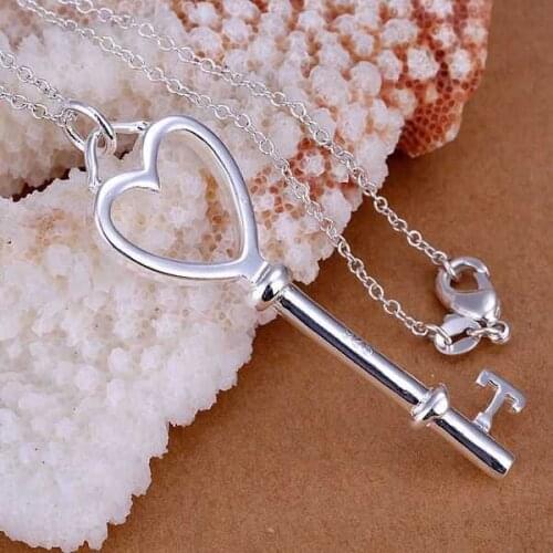 925 jewelry silver plated Jewelry Pendant Fine Fashion Cute Heart-shaped key Necklace Pendants Top Quality CP092