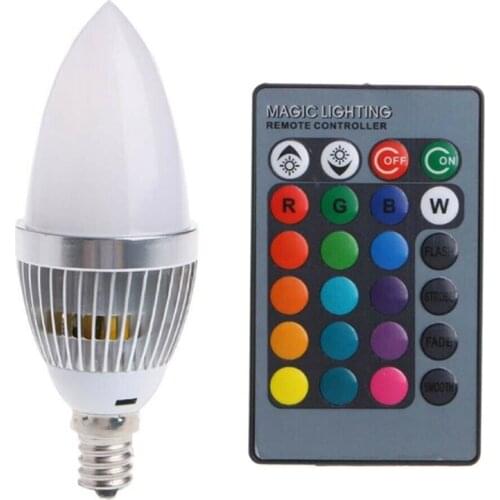 3W Smart E12 RGB LED Colorful Change Color Bulb with 24 Candle Remote Control Button Milky Lampshade