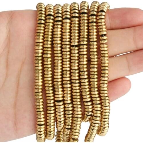 6x2mm Retention Gold-Plated Hematite Beads Natural Stone Wheel Shape Spacer Loose Beads for jewelry Making DIY Bracelet 15