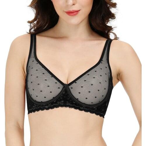 Lace Lingerie Mesh Hollow Unlined Women Bra Unpadded See Through Underwire Bras for Women Minimizer Full Coverage Bralette