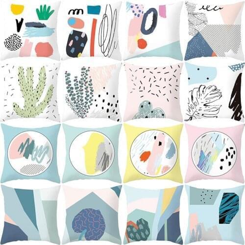 Geometric Printing Decorative Pillowcase Creative Geometric Polyester Peachskin Pillow Case Pillow Cover kussensloop ZT281