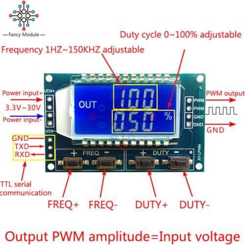 Diymore 1-Way PWM Pulse Frequency Duty Cycle Adjustable Signal Generator LCD Display 1Hz-150Khz 3.3V-30V
