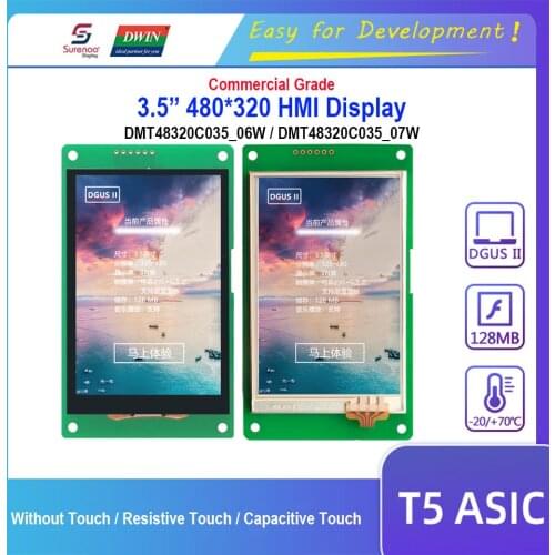 Dwin T5 HMI Display, DMT48320C035_06W DMT48320C035_07W 3.5" 480X320 LCD Module Screen Resistive Capacitive Touch Panel RTC