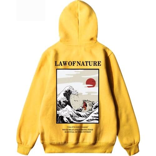 WZZAE Japanese Embroidery Funny Cat Wave Printed Fleece Hoodies 2020 Winter Japan Style Hip Hop Casual Sweatshirts Streetwear