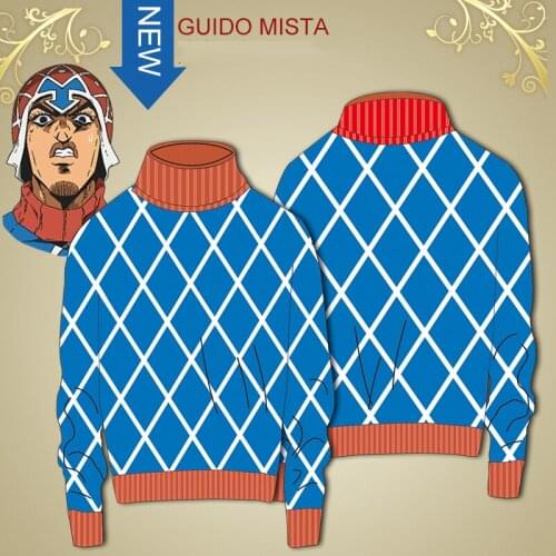 JOJO Bizarre Adventure Cosplay Costume Guido Mista Golden Wind Anime Costumes Cotton Highneck Knitted Sweater Tops Top