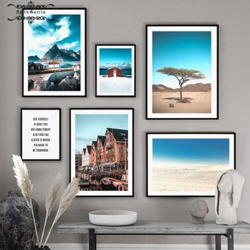 Boat Beach Sea Desert Tree Landscape Wall Art Canvas Painting Nordic Posters and Prints Wall Pictures for Living Room Home Decor