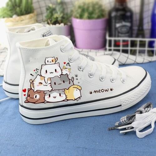 Women Cartoon Canvas Shoes Fashion vulcanized Anime White Green Sneakers Girls High Flat Female 2020 Womens sports For Footwear