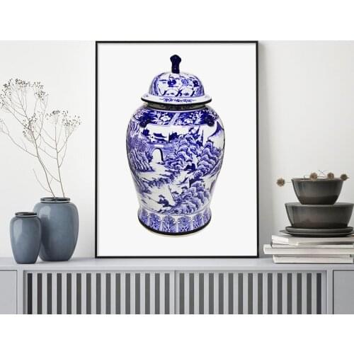 Chinese Vase Canvas Painting Beautiful Ginger Jar Pottery Porcelain Wall Art Blue and White Porcelain Posters and Prints Decor