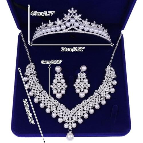 Bride Silver Necklace Earrings Crown Set Crystal Bridal Wedding Jewelry Sets Rhinestone Choker Earring Tiara for Women