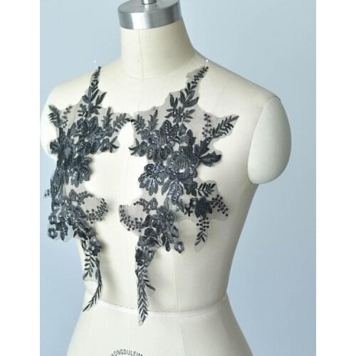 2 Pieces/1 Pair 35*23cm Hot Sale Burgundy Black Pink White Green Flower Lace Patch Large Embroidered Sequin Lace Applique