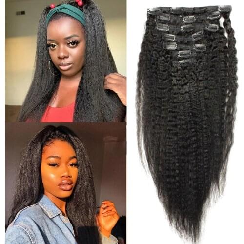 Kinky Straight Clip In Human Hair Extension Brazilian Remy Hair 8-30 Inches Yaki Straight Human Hair Clip In 8Pcs 200g Full Head