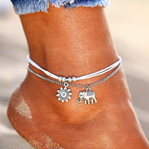Trendy Women Anklet Silver Color Elephant Pendant Chain Ankle Bracelets Leg Foot Beach Charm Bracelets Bohemian Jewelry Gifts