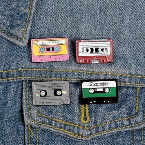 4 Color Music Tape Enamel Pin Vintage Nostalgic Best Song Brooches for Bag Clothes Lapel Pin Old-school Badge Jewelry Accessorie