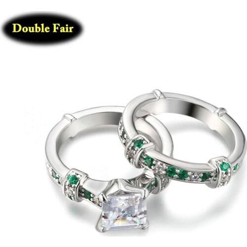 White Gold Gold Ring Sets For Women Anniversary High Quality Clear Crystal Rings Jewelry DWYG013