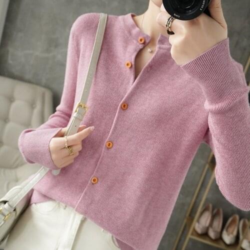2021 latest womens womens spring and autumn long-sleeved loose cashmere knitted O-neck sweater cardigan jacket casual