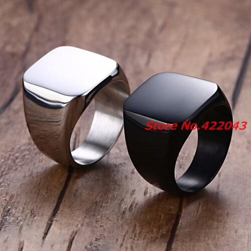 New Arrival 316L Stainless Steel Smooth Signet Wedding Band Ring Black or Silver color, Mens Boys Fashion Wholesale Jewelry