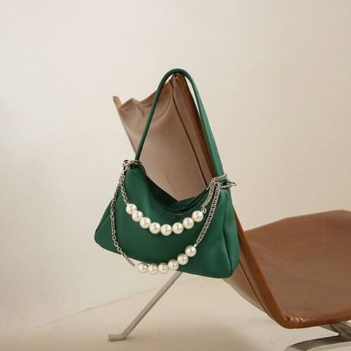 FIRMRANCH Autumn New Style Soft High-Quality Genuine Leather Large-Capacity Womans Shoulder Dumpling Bag Pearl Chain Design