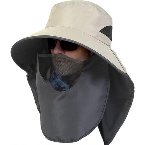 Men Bucket Hat With Face Mask Sunshade Casual Fisherman Cap Anti-UV Fishing Hat Outdoor Sport Hiking Climbing Hunting Summer