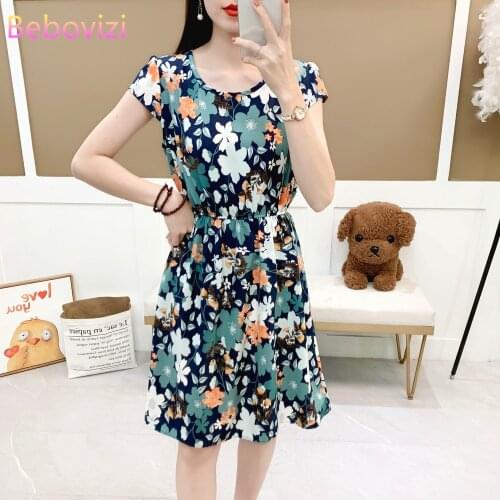2021 New Fashion Many Colors Pink Yellow Black Blue White Floral A-Line Dress Summer Beach Casual Short Sleeve Dresses