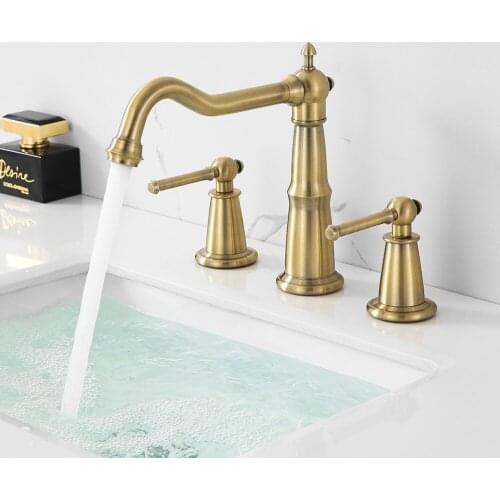 Luxury Top Quality Brass Bathroom sink faucet 3 holes 2 handles Basin mixer Tap Fashion copper Original design Antique faucet
