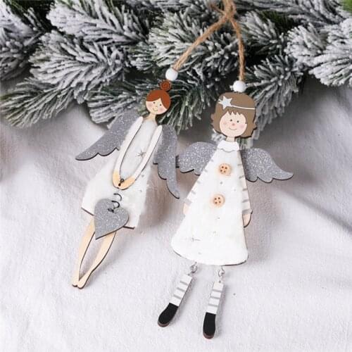 Christmas angel Pendants Xmas Tree Decorations Wooden craft Christmas Decorations for Home DIY New Year 2022 Navidad Kids Gifts
