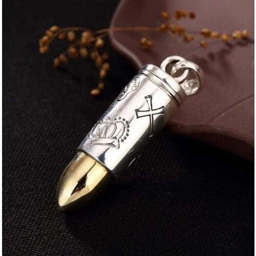 925 Sterling Silver bullet style cross skull open pendant Charm Locket / ash urn holder A4084
