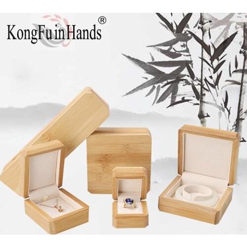 Bamboo Wood Jewelry Box Simple Generous Ring Necklace Solid Color Bracelet Packaging Storage Box Women Fashion Birthday Gift Box