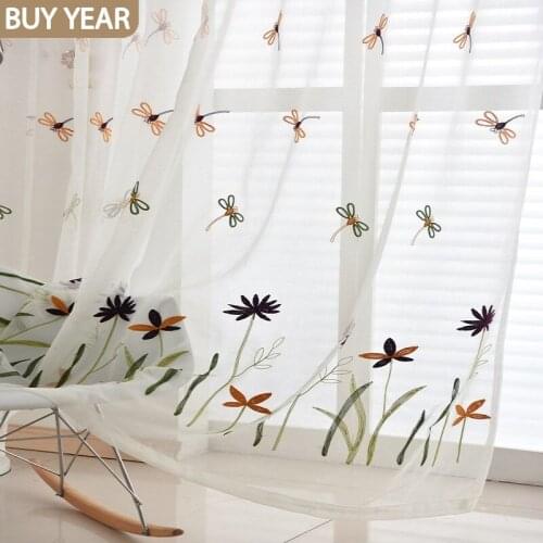 New European Style Fresh American Country Dragonfly Embroidered Yarn Curtain Finished Custom Processing for Living Room Curtain